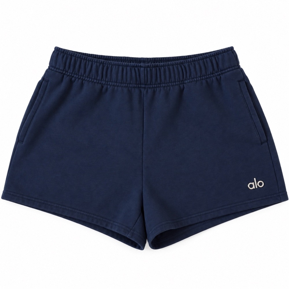 Alo Yoga Accolade Sweat Shorts Navy Blue Fleece High Waisted Women Size M